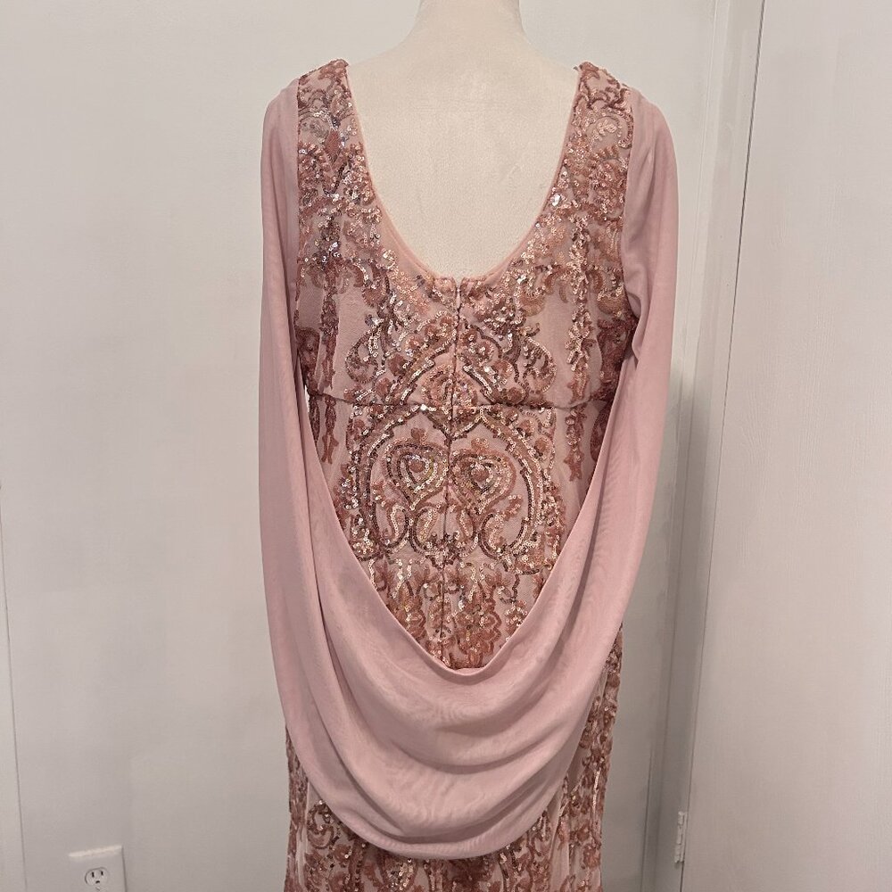 R&M Richards Sequin Gown with Chiffon Wrap Around Cape - Picture 4 of 8